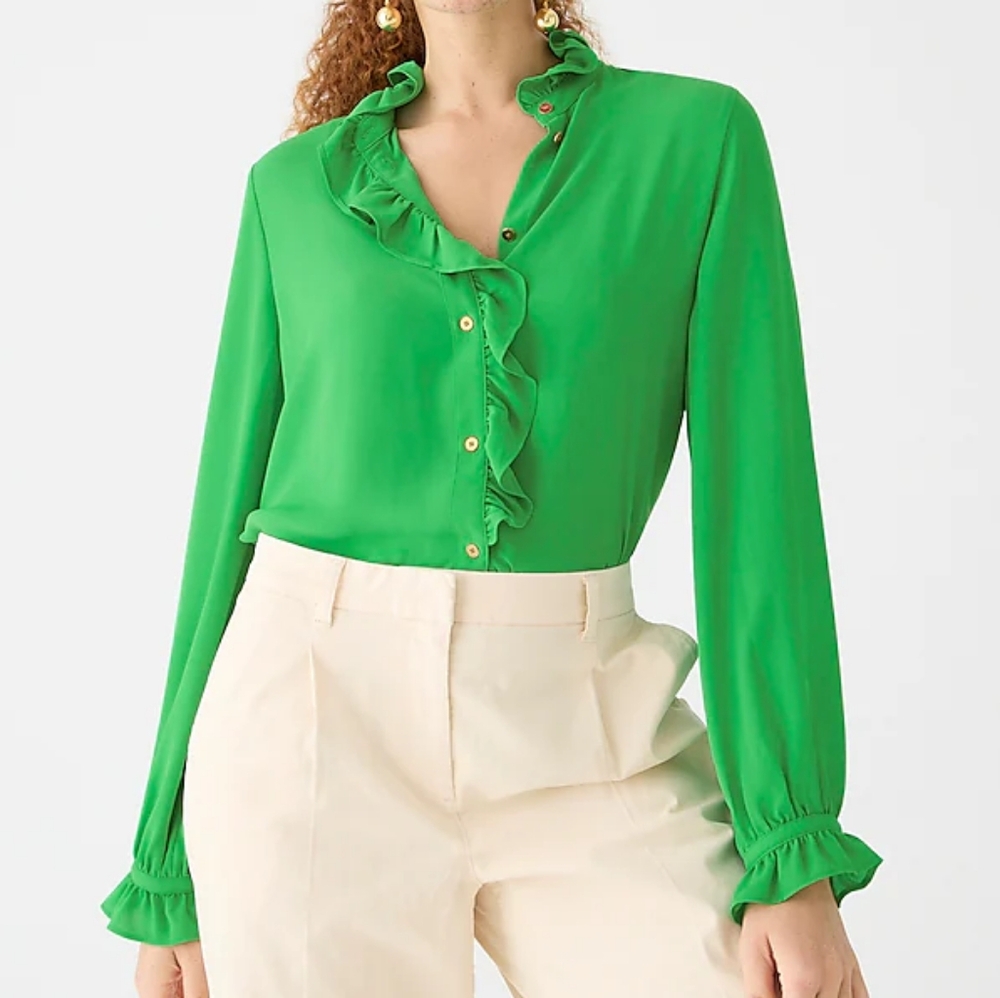 J.crew Drapey Cottage ruffled blouse/top Green sizes 6 & 8 available BNWT